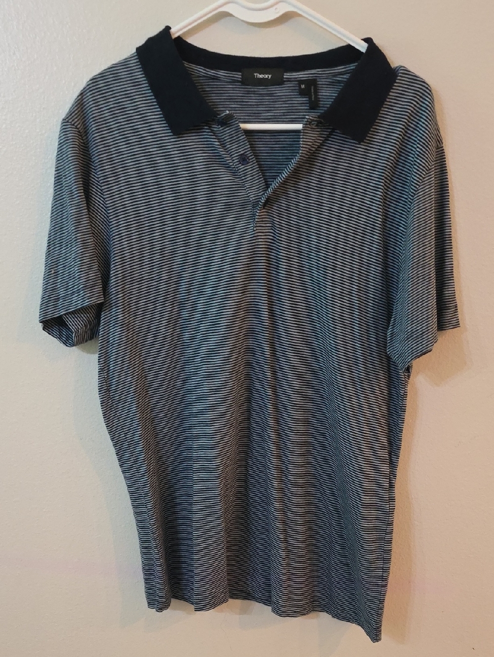 Theory Medium Men's Striped Polo in Navy and White